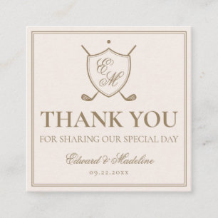 Carte De Visite Carré Élégante Crest Monogram Golf Wedding Favor Tag