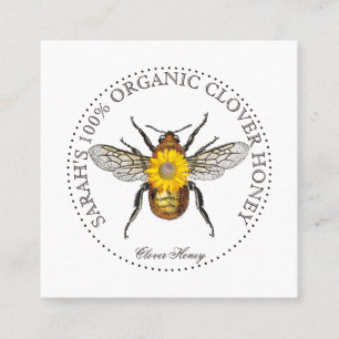 Carte De Visite Carré Élégante fleur d'abeille au miel rustique