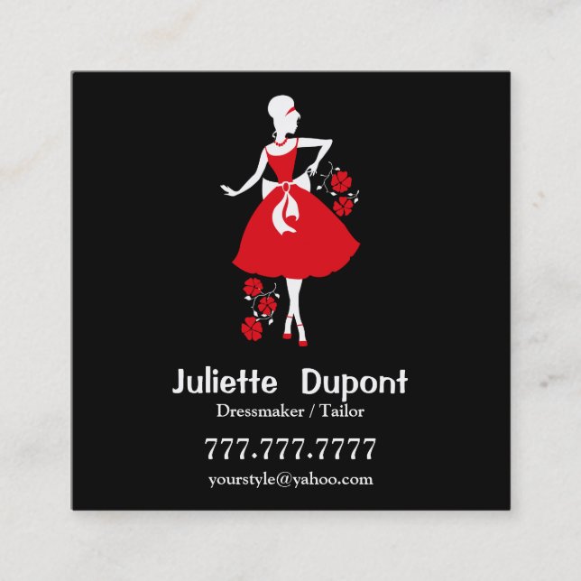 Carte De Visite Carré Élégante machine à ressasser sur mesure noire (Devant)