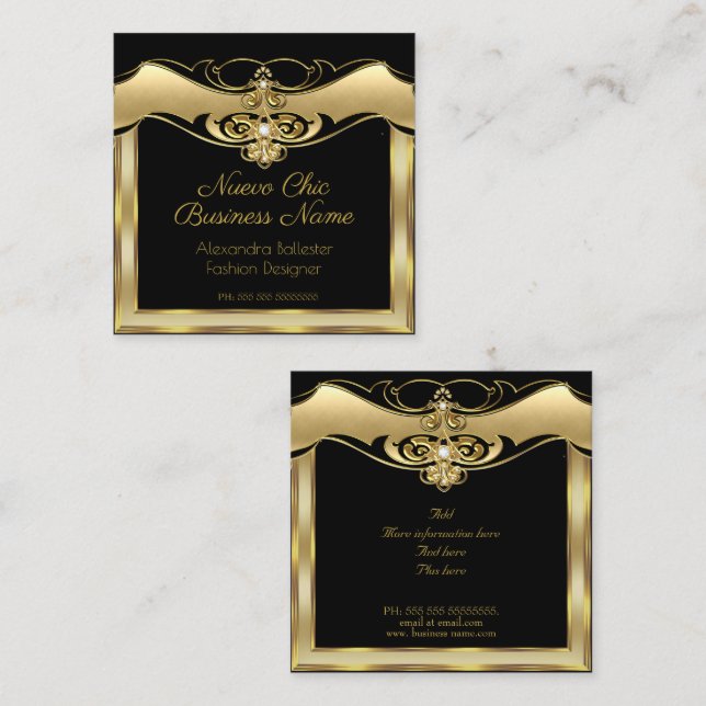 Carte De Visite Carré Elégante Mode élégante Beige Or Black Diamond (Devant / Derrière)