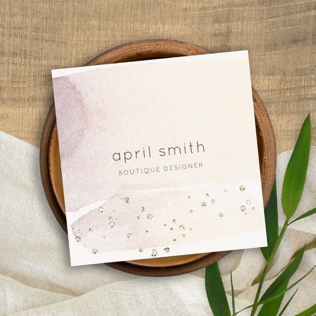 Carte De Visite Carré Elégante Parties scintillant Abstraite d'aquarelle (Créateur téléchargé)