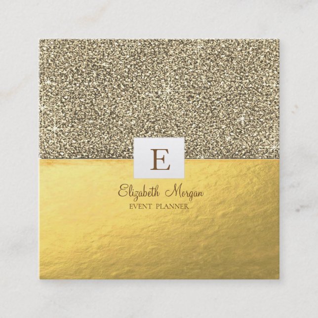 Carte De Visite Carré Élégante Parties scintillant moderne Monogram Gold (Devant)
