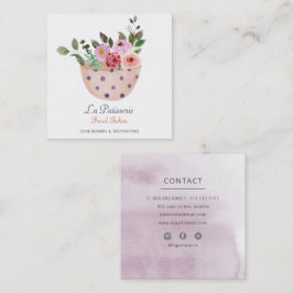 Carte De Visite Carré Élégante Pêche Florale Mariage Fruits boulangerie
