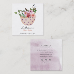 Carte De Visite Carré Élégante Pêche Florale Mariage Fruits boulangerie