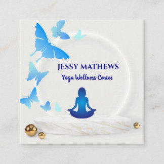 CARTE DE VISITE CARRÉ ÉLÉGANTE TURQUOISE BLEUE BUTTERFLIS MÉDITATION YOG