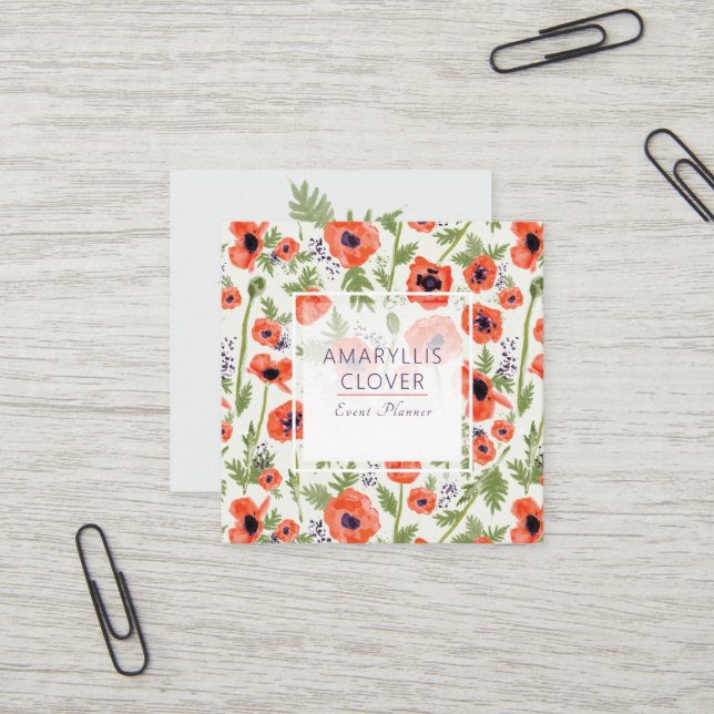 Carte De Visite Carré Élégants Motif d'aquarelle orange (Devant/Arrière en situation)
