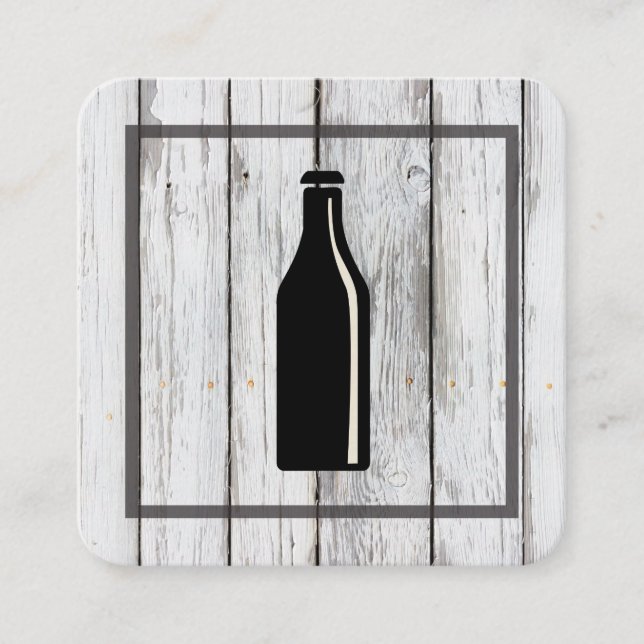 Carte De Visite Carré Élément Carré en bois rustique | Icône bière (Devant)
