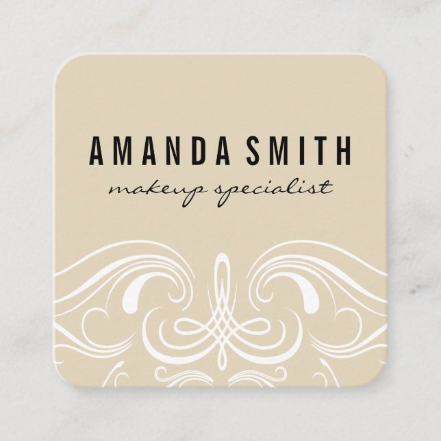 Carte De Visite Carré Éléments soignés Beige (Devant)