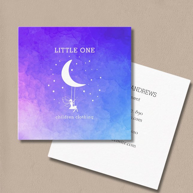 Carte De Visite Carré Elfe avec baguette magique étoile lune (Elf with Magic wand Swing Stars Moon Square Business Card)