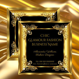 Carte De Visite Carré Elite Fashion Designer Black Gold Gems
