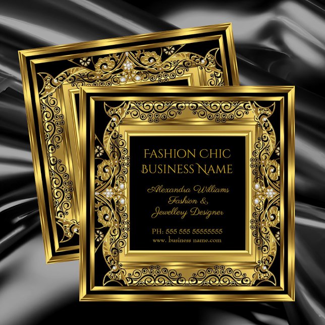 Carte De Visite Carré Elite Fashion Jewelry Designer Black Gold Jewelry (Créateur téléchargé)
