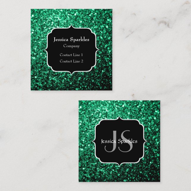 Carte De Visite Carré Emerald Green fausse parties scintillant scintille (Devant / Derrière)