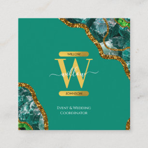 Carte De Visite Carré Emerald Green & Gold Agate Parties scintillant Mon