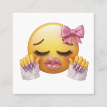 Émoji pleurant impertinent avec nœud rose et ongle