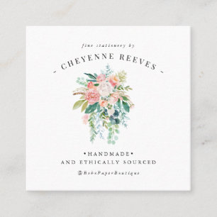 Carte De Visite Carré En fleur rougissent logo floral vintage