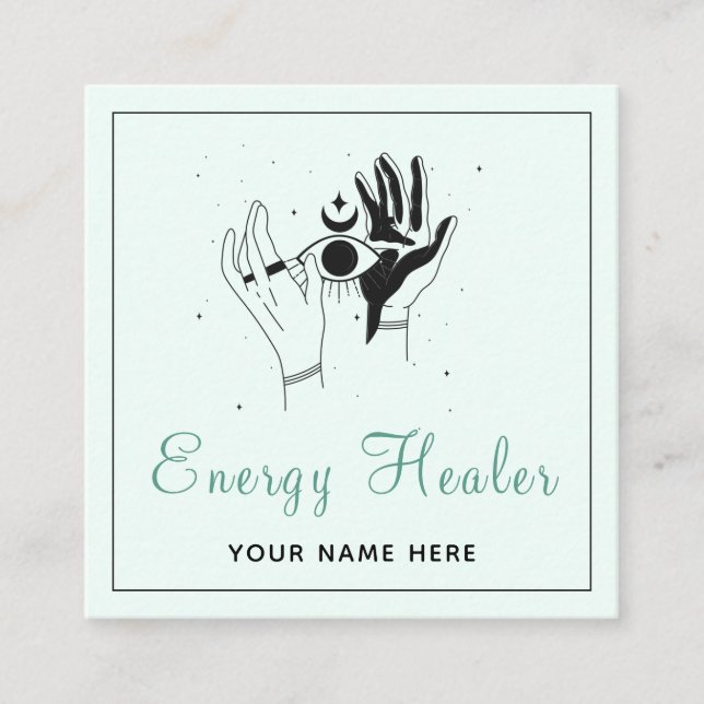 Carte De Visite Carré Energy Healer Mains Mystiques Troisième oeil Cosmi (Devant)