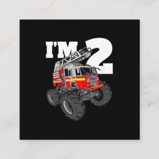 Carte De Visite Carré Enfants Monster Fire Truck 2e anniversaire garçon