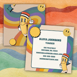 Carte De Visite Carré Enseignant de l'école de crayon Vintage rétro