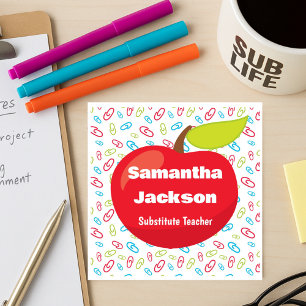 Carte De Visite Carré Enseignant substitut Red Apple