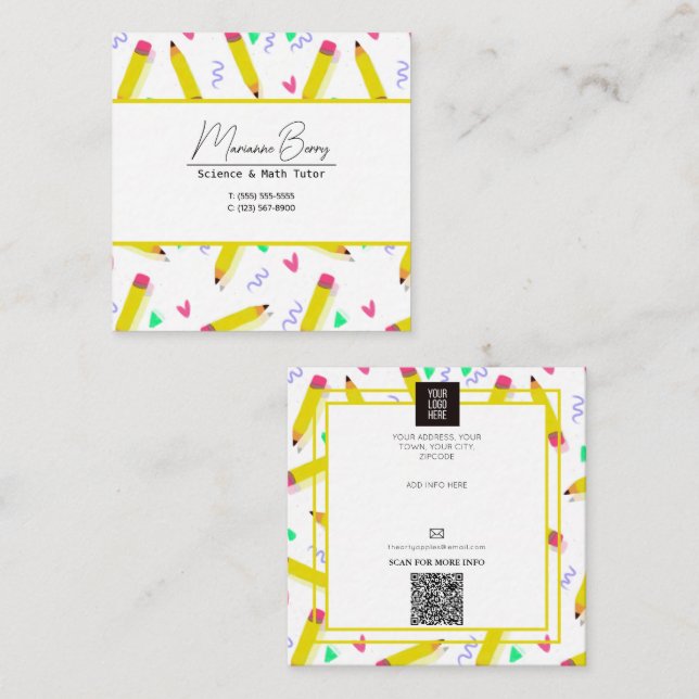 Carte De Visite Carré Enseignant Tutor HomeSchool Education (Devant / Derrière)