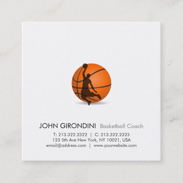 Carte De Visite Carré Entraîneur de basket-ball entraîneur Carré moderne (Devant)