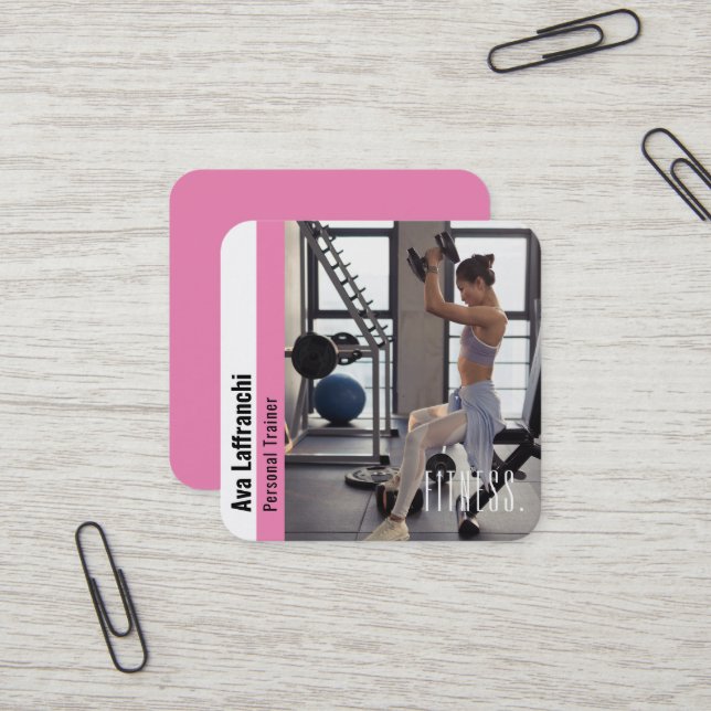 Carte De Visite Carré Entraîneur personnel Fitness | Sports actifs (Devant/Arrière en situation)
