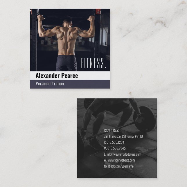 Carte De Visite Carré Entraîneur personnel Fitness | Sports actifs (Devant / Derrière)