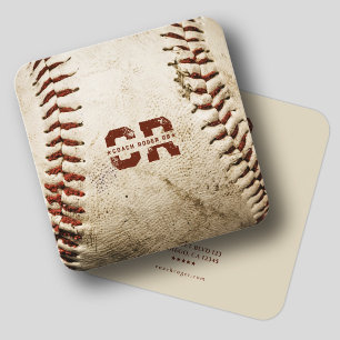 Carte De Visite Carré Entraîneur Rustique De Baseball Monogramme Initial