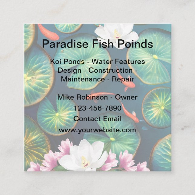 Carte De Visite Carré Entrepreneur de la fonction d'eau de Koi Pond (Devant)