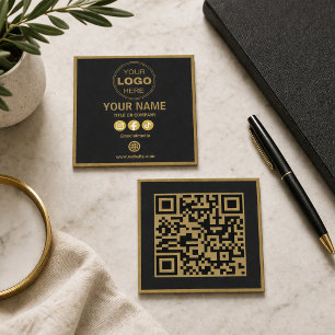 Carte De Visite Carré Entreprise Code QR Noir & Blanc Minimaliste Modern