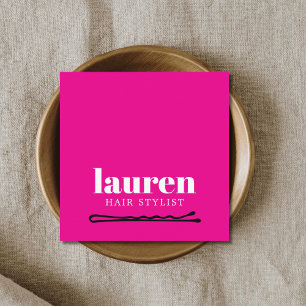 Carte De Visite Carré Épingle à cheveux moderne gras rose blanc noir Bob