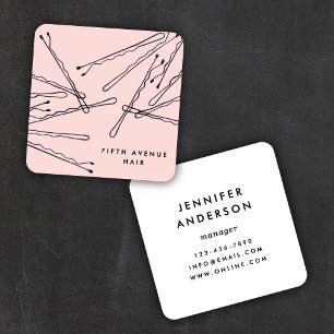 Carte De Visite Carré Épingles à cheveux Bobby dessinées à la main Rose
