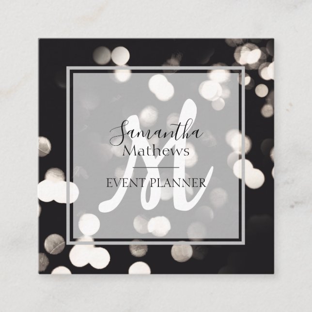 Carte De Visite Carré Escarre moderne Sparkle Black and White Event Plan (Devant)
