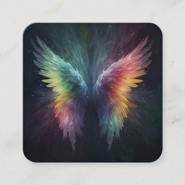Carte De Visite Carré *~* Esoteric Mystical Rainbow Angel Wings AP78 QR (Devant)
