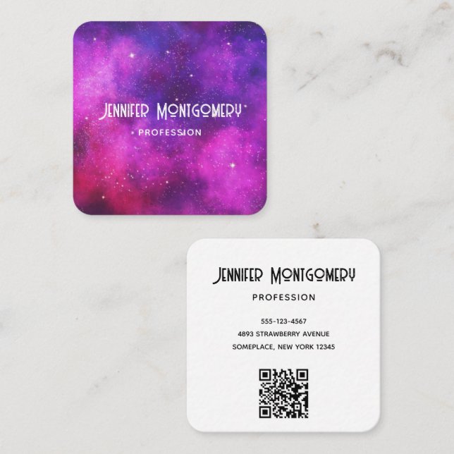 Carte De Visite Carré Espace rose & violet & Étoiles Faux Galaxy (Devant / Derrière)