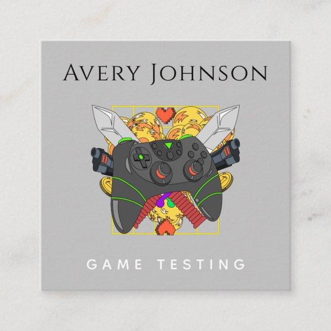 Carte De Visite Carré Essais de jeu moderne gamer Cool graphique tendanc (Devant)