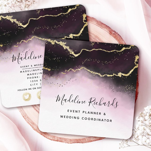 Carte De Visite Carré Ethereal Mist Ombre Vin Bourgogne Aquarelle Moody (Make a bold statement with these luxury business cards)