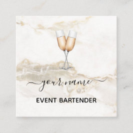 Carte De Visite Carré Événement Bartender Champagne White Gold Marble Cr
