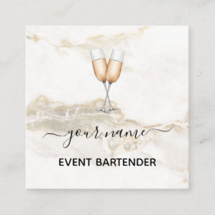 Carte De Visite Carré Événement Bartender Champagne White Gold Marble Cr