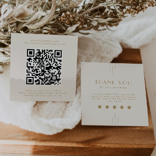 Carte De Visite Carré EVERLY Art déco Crème Or QR Code Laisser un avis