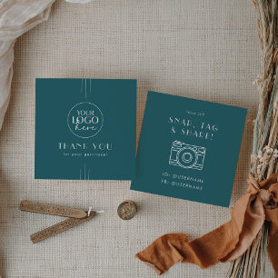 Carte De Visite Carré EVERLY Peacock Teal Logo Remerciement sur les médi