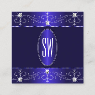 Carte De Visite Carré Exquise Royal Blue Ornate Ornate Monogram