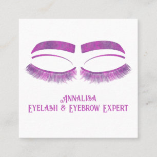 Carte De Visite Carré Eyelash & Beauté de l'aquarelle de luxe, violet