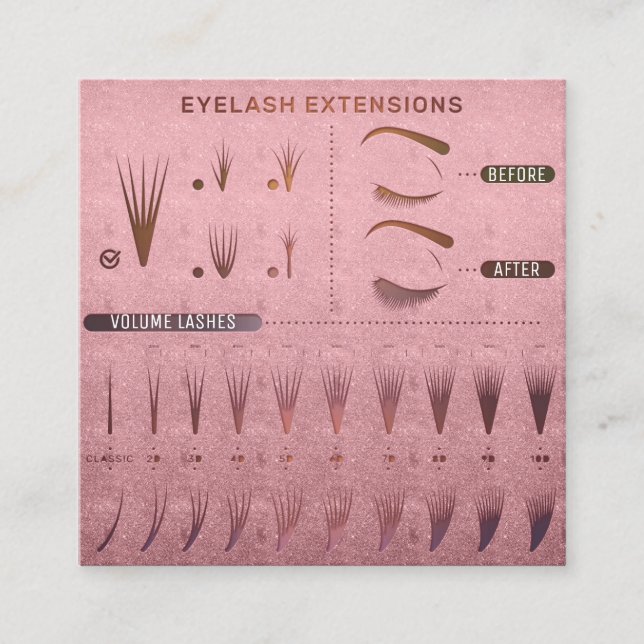 Carte De Visite Carré Eyelash Extension Studio Shop Rose Beauté (Devant)