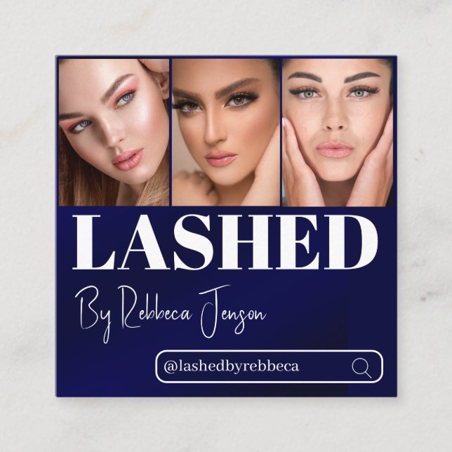 Carte De Visite Carré Eyelash Maquillage Artiste Bleu Beauté Salon code  (Devant)