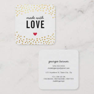 Carte De Visite Carré FABRIQUÉ AVEC AMOUR mignon confetti or noir