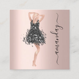 Carte De Visite Carré Fashion Event Shop Rose Robe noire QR Code