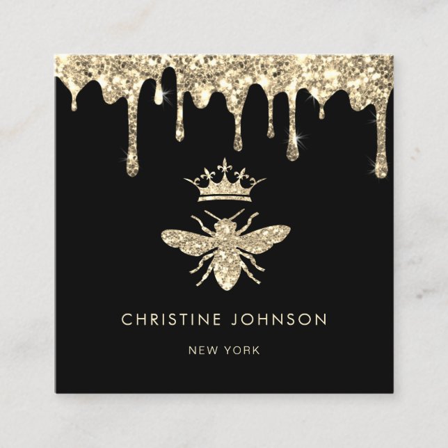 Carte De Visite Carré fausse parties scintillant goutte logo queen bee (Devant)