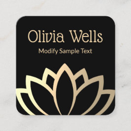 Carte De Visite Carré Faux Gold Foil Lotus Flower Black