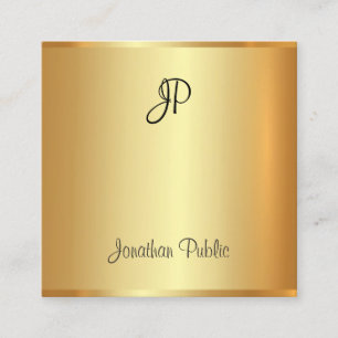 Carte De Visite Carré Faux Gold Moderne Élégant Monogramme manuscrit